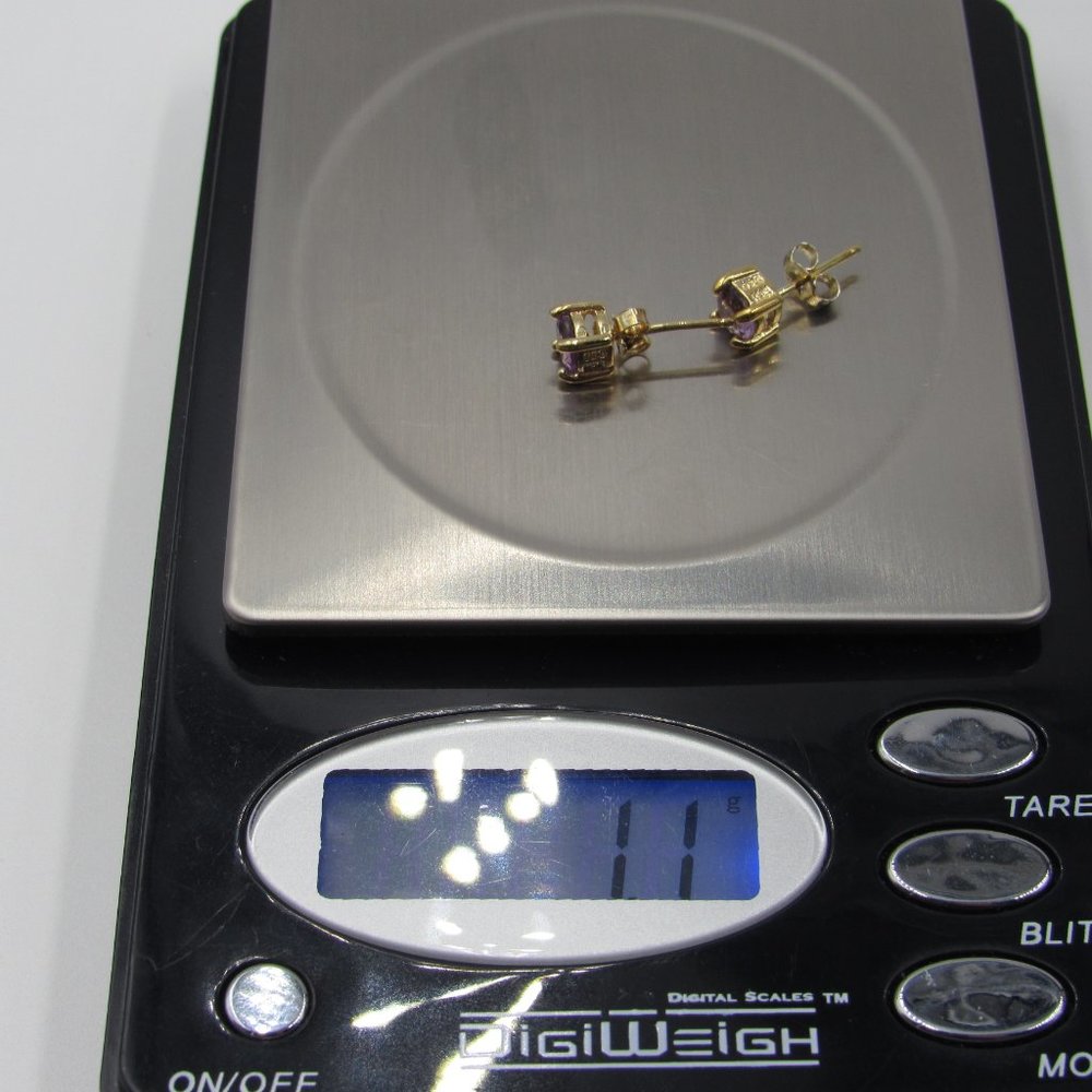 Sterling Silver Amethyst Stud Earrings Vintage - Picture 5 of 5